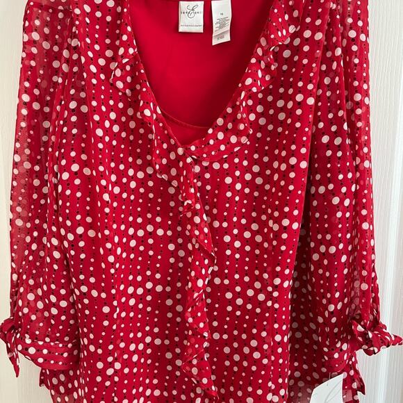 Emma James 2 Piece Set - Red Polka Dot outer Blouse with red tank top underneath - Picture 4 of 16